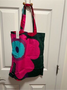 Marimekko Pink, Teal & Green Unikko Canvas Tote